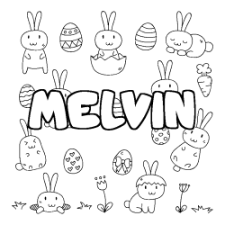 Coloriage pr&eacute;nom MELVIN - d&eacute;cor Paques