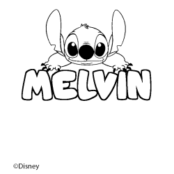 Coloriage pr&eacute;nom MELVIN - d&eacute;cor Stitch