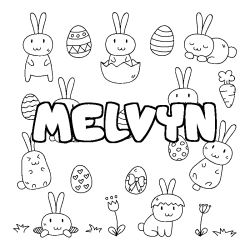 Coloriage prénom MELVYN - décor Paques