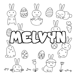 Coloriage pr&eacute;nom MELVYN - d&eacute;cor Paques