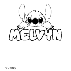 Coloriage pr&eacute;nom MELVYN - d&eacute;cor Stitch
