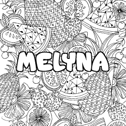 Coloriage prénom MELYNA - décor Mandala fruits