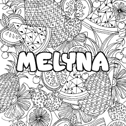 Coloriage pr&eacute;nom MELYNA - d&eacute;cor Mandala fruits