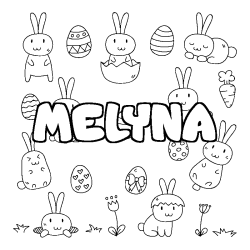 Coloriage pr&eacute;nom MELYNA - d&eacute;cor Paques