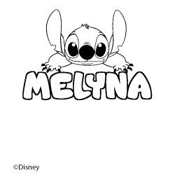 Coloriage pr&eacute;nom MELYNA - d&eacute;cor Stitch