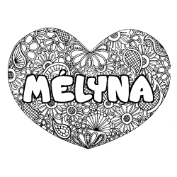 Coloriage pr&eacute;nom M&Eacute;LYNA - d&eacute;cor Mandala coeur