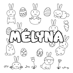 Coloriage pr&eacute;nom M&Eacute;LYNA - d&eacute;cor Paques