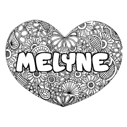 Coloriage pr&eacute;nom MELYNE - d&eacute;cor Mandala coeur