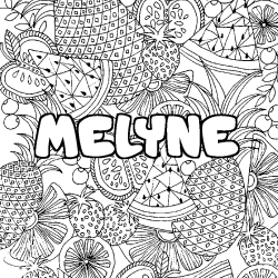 Coloriage prénom MELYNE - décor Mandala fruits