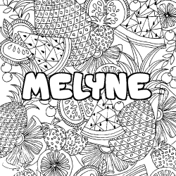 Coloriage pr&eacute;nom MELYNE - d&eacute;cor Mandala fruits