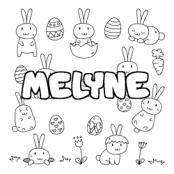 Coloriage prénom MELYNE - décor Paques