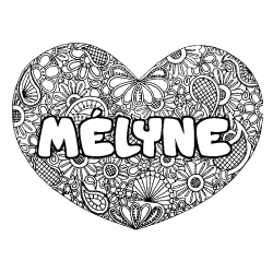 Coloriage pr&eacute;nom M&Eacute;LYNE - d&eacute;cor Mandala coeur