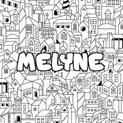 Coloriage pr&eacute;nom M&Eacute;LYNE - d&eacute;cor Ville