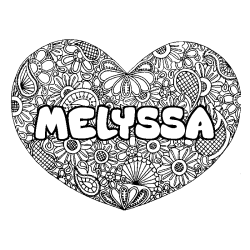 Coloriage pr&eacute;nom MELYSSA - d&eacute;cor Mandala coeur