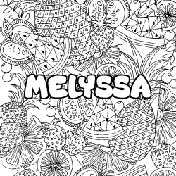 Coloriage prénom MELYSSA - décor Mandala fruits