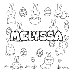 Coloriage prénom MELYSSA - décor Paques
