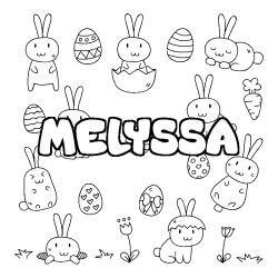Coloriage pr&eacute;nom MELYSSA - d&eacute;cor Paques