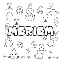Coloriage prénom MERIEM - décor Paques