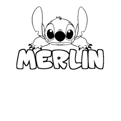 Coloriage prénom MERLIN - décor Stitch