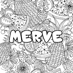 Coloriage prénom MERVE - décor Mandala fruits