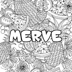 Coloriage pr&eacute;nom MERVE - d&eacute;cor Mandala fruits