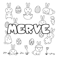 Coloriage pr&eacute;nom MERVE - d&eacute;cor Paques