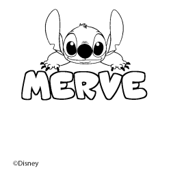 Coloriage pr&eacute;nom MERVE - d&eacute;cor Stitch