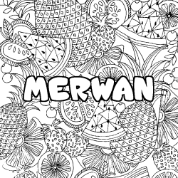 Coloriage prénom MERWAN - décor Mandala fruits