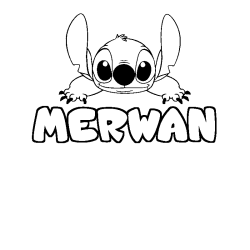 Coloriage prénom MERWAN - décor Stitch