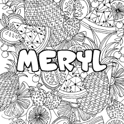 Coloriage prénom MERYL - décor Mandala fruits