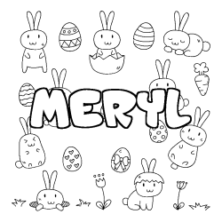 Coloriage pr&eacute;nom MERYL - d&eacute;cor Paques
