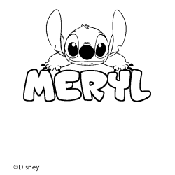 Coloriage pr&eacute;nom MERYL - d&eacute;cor Stitch
