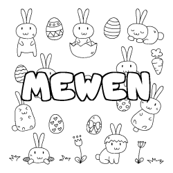 Coloriage pr&eacute;nom MEWEN - d&eacute;cor Paques