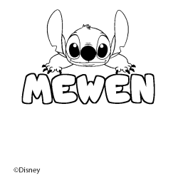 Coloriage pr&eacute;nom MEWEN - d&eacute;cor Stitch