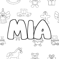 Coloriage pr&eacute;nom MIA - d&eacute;cor Jouets