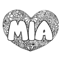 Coloriage prénom MIA - décor Mandala coeur