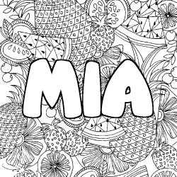 Coloriage pr&eacute;nom MIA - d&eacute;cor Mandala fruits
