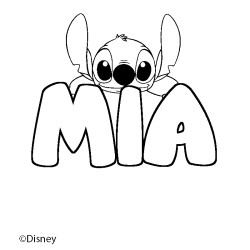 Coloriage pr&eacute;nom MIA - d&eacute;cor Stitch