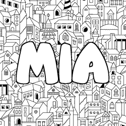 Coloriage pr&eacute;nom MIA - d&eacute;cor Ville