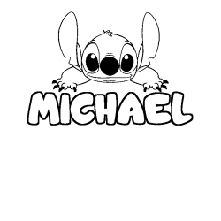 Coloriage prénom MICHAEL - décor Stitch