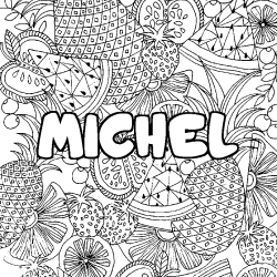 Coloriage prénom MICHEL - décor Mandala fruits