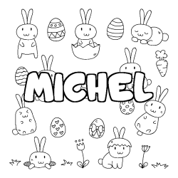 Coloriage pr&eacute;nom MICHEL - d&eacute;cor Paques