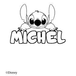 Coloriage pr&eacute;nom MICHEL - d&eacute;cor Stitch