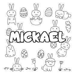 Coloriage pr&eacute;nom MICKAEL - d&eacute;cor Paques