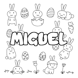Coloriage pr&eacute;nom MIGUEL - d&eacute;cor Paques