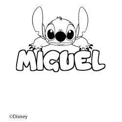 Coloriage pr&eacute;nom MIGUEL - d&eacute;cor Stitch