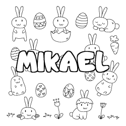 Coloriage prénom MIKAEL - décor Paques
