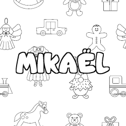 Coloriage pr&eacute;nom MIKA&Euml;L - d&eacute;cor Jouets