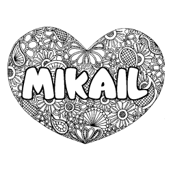Coloriage prénom MIKAIL - décor Mandala coeur