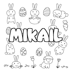 Coloriage prénom MIKAIL - décor Paques